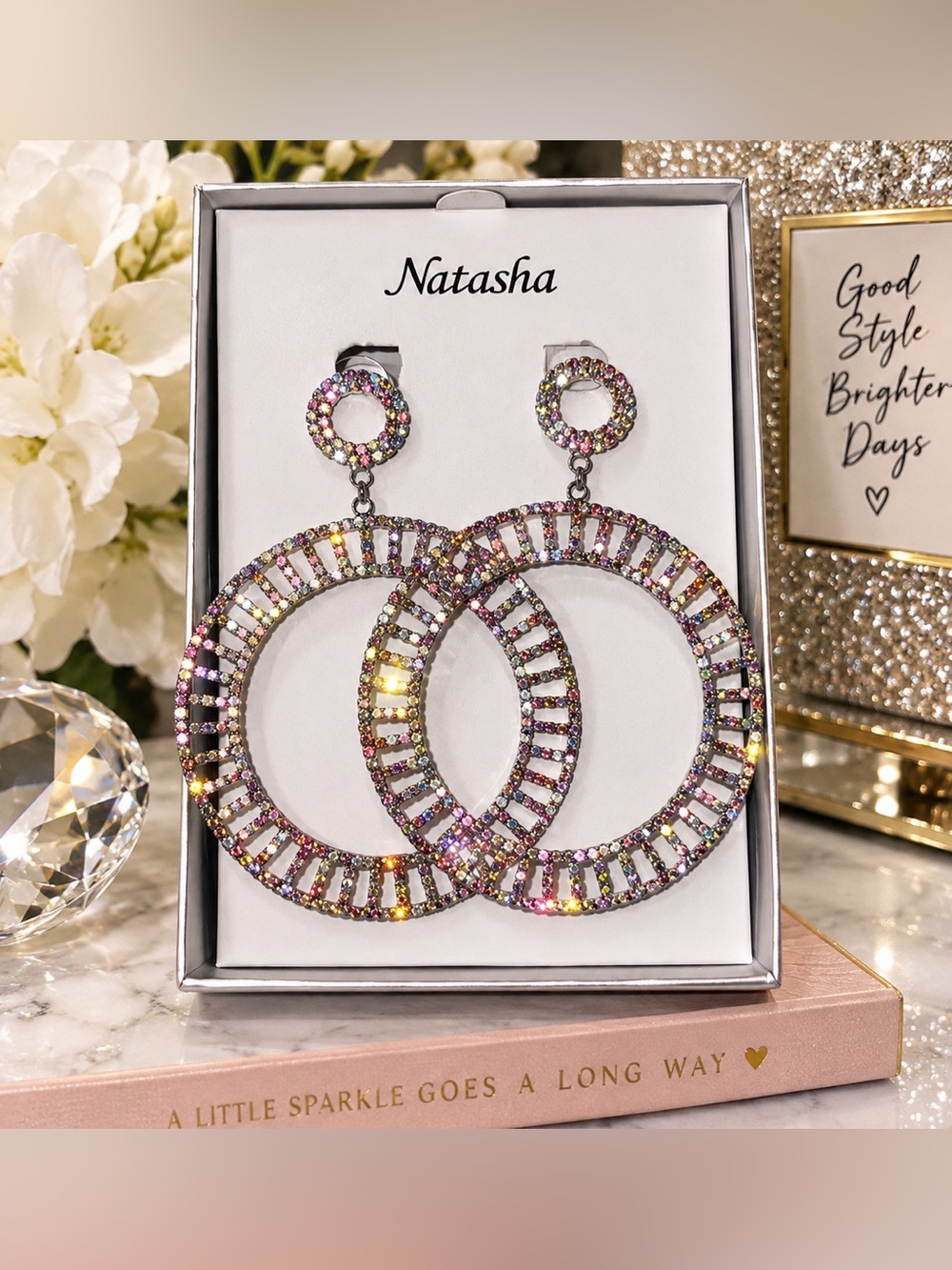 Natasha Oversized Multicolor Rhinestone Statement Hoop Earrings
